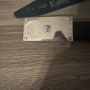 Vintage Versace Black Leather Belt with Silver Buckle (circa 2000)